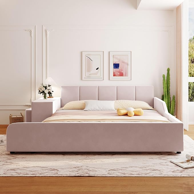 SOFTSEA Queen Upholstered Grounded Bed, Mother & Child Platform Bed - Image 3