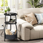 Round Side Table with Power Outlets, Small Coffee Table with S Basket, Space - Image 5