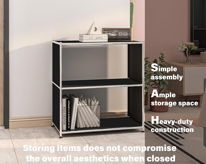 32-Inch 2-Tier Metal Bookcase, Open Shelf Storage Organizer - Image 5