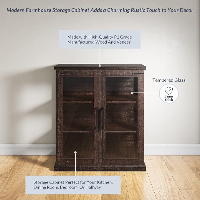 BELLEZE Storage Cabinet with Shelves and Glass Doors - Image 5