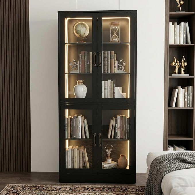 holzart Modern Black 5-Tier Display Cabinet - Image 4