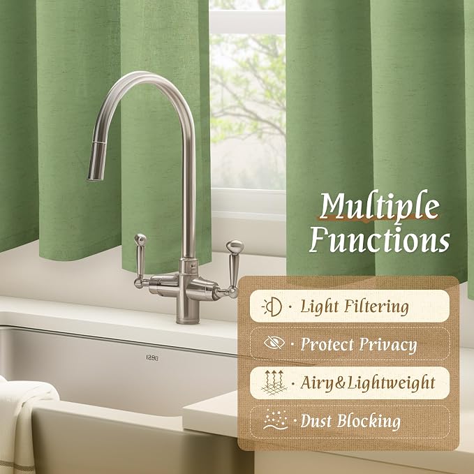 Green Semi Sheer Linen Curtains - Image 9