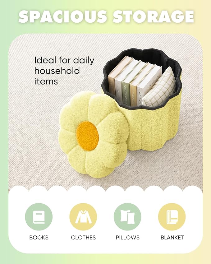 B FSOBEIIALEO Storage Ottoman Foldable, Sunflower Shaped Small Footrest - Image 4