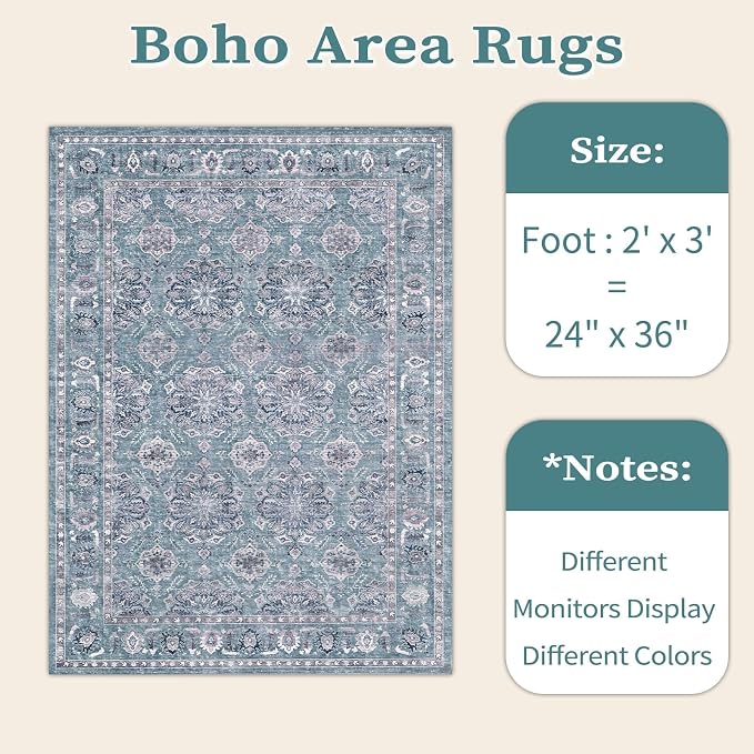 SERISSA 2x3 Washable Non Slip Floral Boho Small Area Rug - Image 6