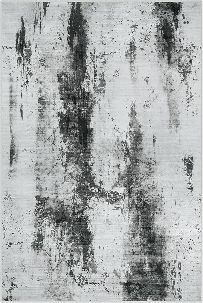 9x12 Area Rugs for Living Room: Washable Abstract Black White Grey Carpet | - Image 3
