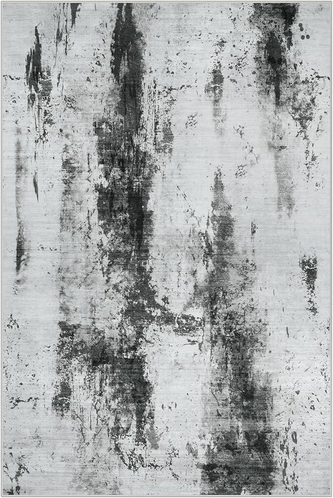 4x6 Area Rugs for Living Room: Washable Abstract Black White Grey Carpet | - Image 2