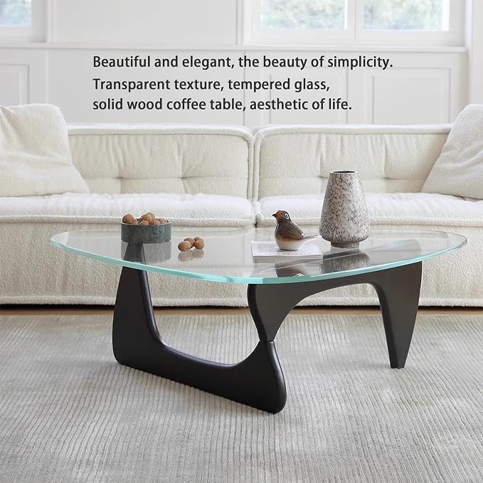 EASYSOUL Modern Glass Coffee Table, 32.68" D x 22.44" W x 15.75" H, Abstract - Image 5