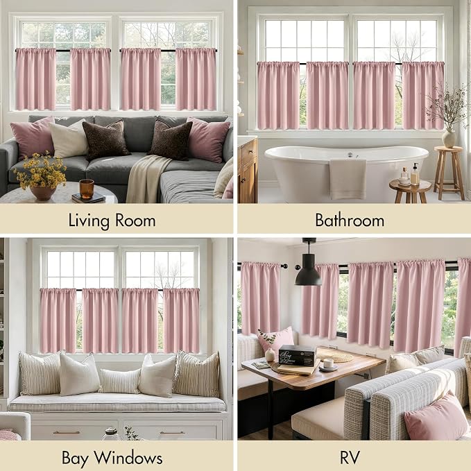 MIULEE 4-Panel 36 Inch Blackout Kitchen Tier Curtains Over Sink Light Pink | - Image 6