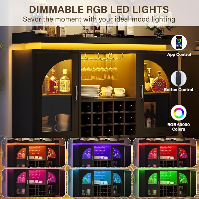 Wine Bar Cabinet with Power Outlet & LED Light, Coffee Bar Cabinet - Image 5