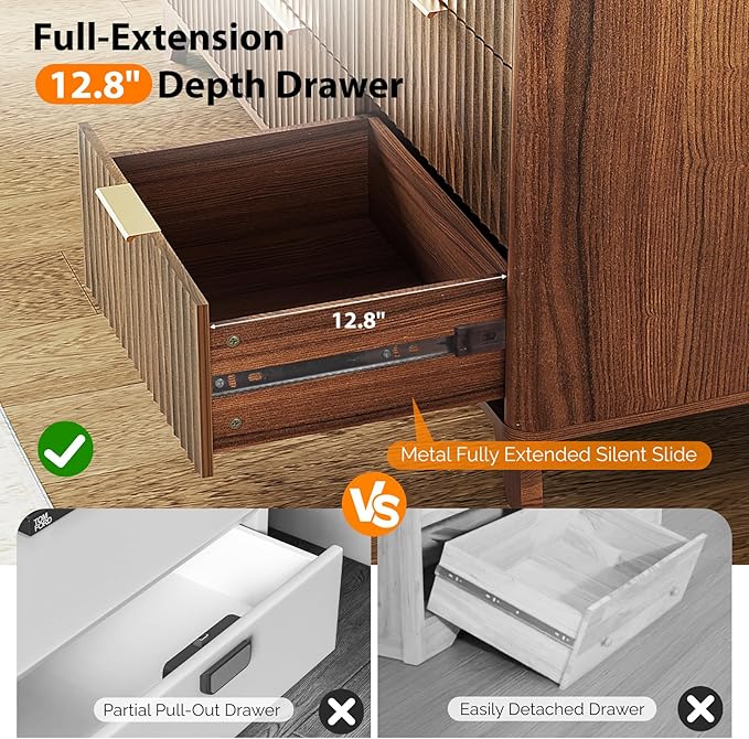 VINGLI Fluted Walnut Dresser 9 Drawer, Dark Wood Dresser Brown - Image 5