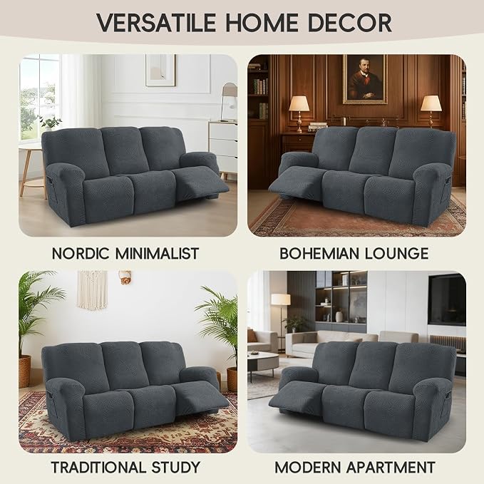 5-Piece Recliner Sofa Covers, Stretch Geometric Strokes Jacquard Recliner Sofa - Image 7