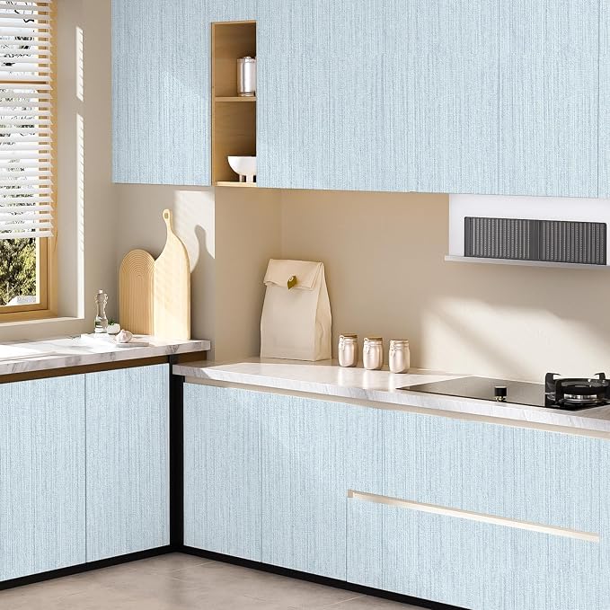 Light Blue Textured Grasscloth Peel and Stick Wallpaper, Waterproof Removable - Image 7