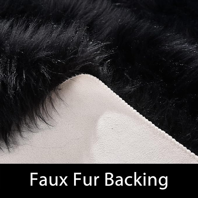 Latepis Area Rugs 12x12 Black Fuzzy Washable Rugs Faux Sheepskin Fur Rug - Image 4