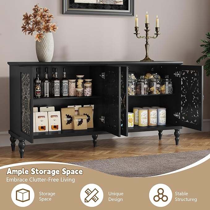 ARTPOWER 61.8" Hollow Carved Wood Accent Cabinet - Image 4