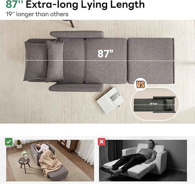 Iroomy 5-Level Adjustable Convertible Sleeper Chair, 3-in-1 Pull Out Sofa Bed - Image 4