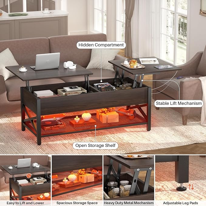 Aheaplus Coffee Table, Lift Top Coffee Table - Image 4
