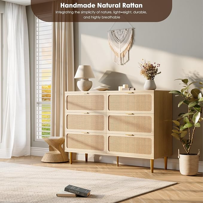 GarveeHome Rattan 6 Drawer Dresser - Image 8