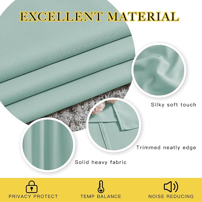 NICETOWN Aqua Blue Bedroom Curtains 72 inches Long, Grommet Blackout Thermal - Image 3