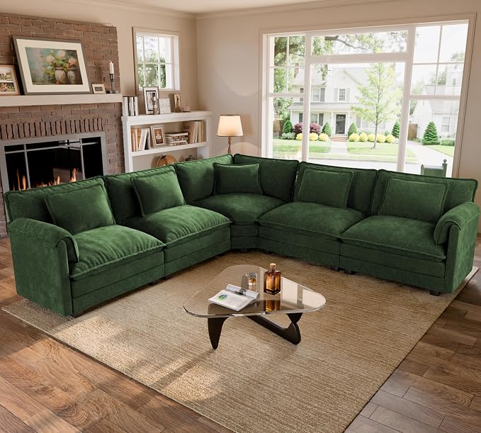 ELUCHANG 114" Oversized V-Shaped Cloud Couch Modular Sectional Sofa by ELUCHANG