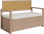 Outdoor Storage Bench with Cushion, Hand-Woven Yellow Wicker Deck Box with - Image 8