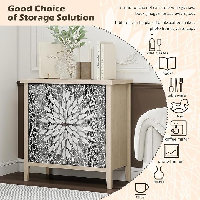 31" Modern Accent Cabinet with Storage, Storage Cabinet with 2 Carved Pattern - Image 3