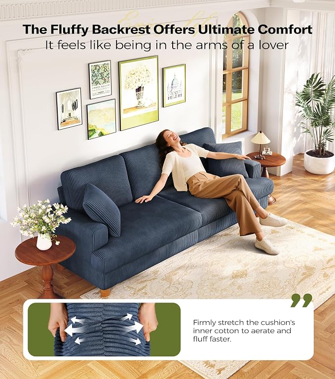 Kidirect 87in Corduroy Couch, Sofa No Tool Assembly, Comfy Couches - Image 3