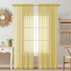 2 Pack: Basic Mustard Yellow Sheer Curtain 84 Inches Long by OVZME