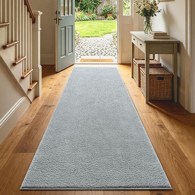 2x6 Light Grey Solid Runner Rug Washable Non-Slip - Image 2