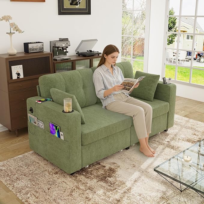 67" Small Loveseat Couch with Storage, USB Charging and Cup Holder, Space - Image 7