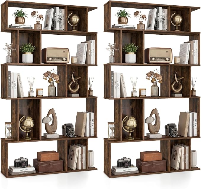 Giantex 5-Tier Bookshelves Set of 2, 10-Cube Geometric Bookcase by Giantex