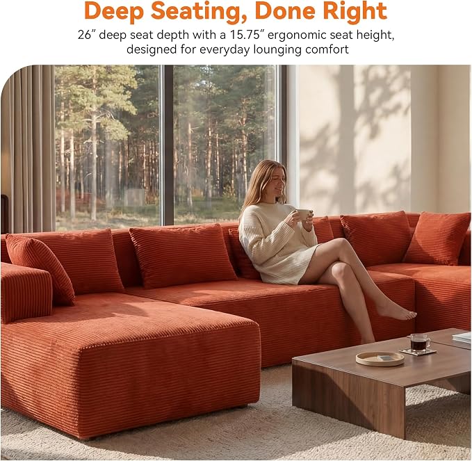 MONVANE 141" U Shaped Cloud Sectional Couch - Image 6