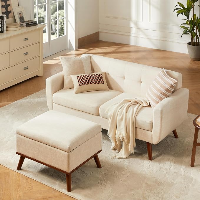 Tbfit 65" W Loveseat Sofa with Ottoman Coffee Table, Mid Century Modern Love by TBfit