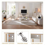 OKD 70" Fluted TV Stand with Storage, Faux Marble Top Entertainment Center - Image 6