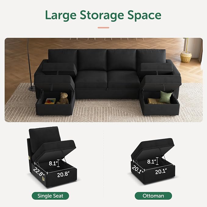 HONBAY Modular Sectional Sleeper Sofa Bed, Velvet Sectional Couch - Image 4