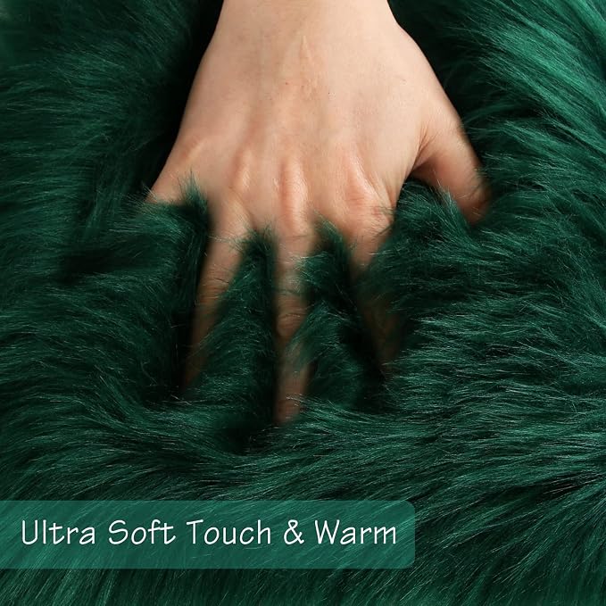 Emerald Green Faux Sheepskin Fur Rug 3x5 ft, Fluffy Carpet Rug | Shag Fuzzy - Image 4