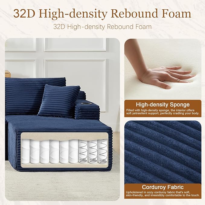 134 Inch Modular Sectional Sleeper Sofa, Boneless Cloud Couch - Image 3