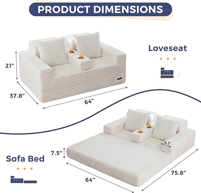 MAXYOYO Loveseat Sofa Bed, Striped Faux Fur Foldable Floor Sofa Couch in A Box - Image 3