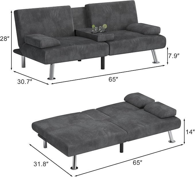Shahoo Modern Upholstered Convertible Folding Futon Sofa Bed - Image 2
