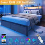 Lifezone Full Bed Frame with 2-Tier Storage Headboard, Metal Bed Frame with - Image 5