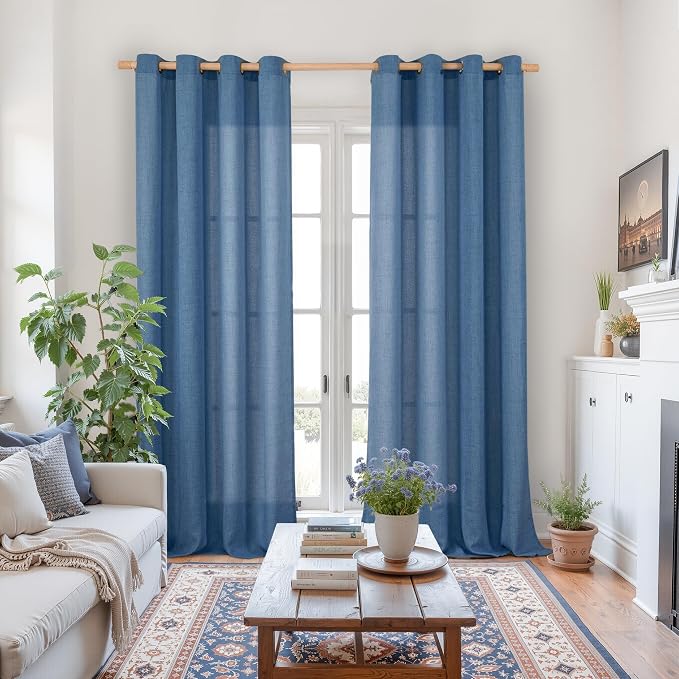YoungsTex Navy Blue Linen Curtains 95 Inch Length - Image 2