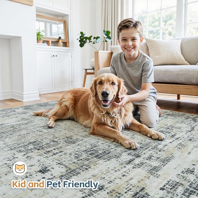 5x7 Washable Area Rug for Living Room Bedroom: Non-Slip Modern Black Gray | - Image 6