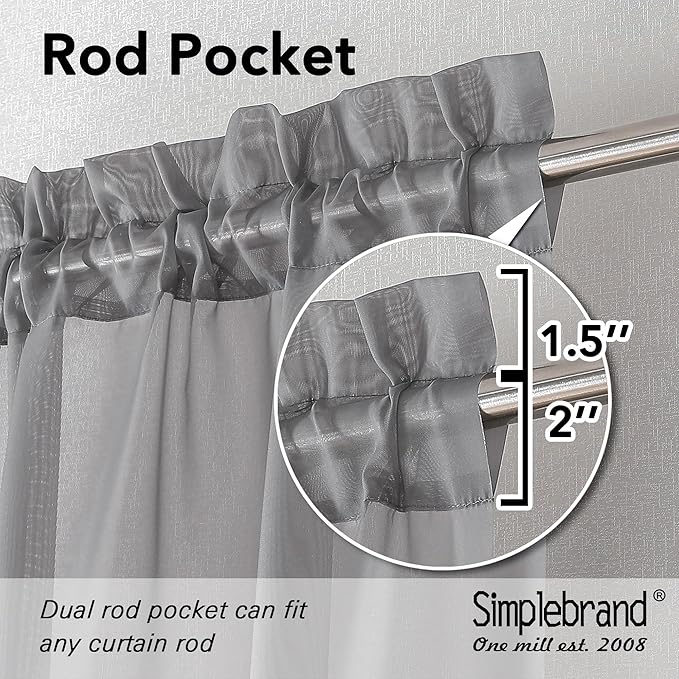 Simplebrand Grey Sheer Curtains 90 Inches Long, Light Filtering Rod Pocket - Image 5