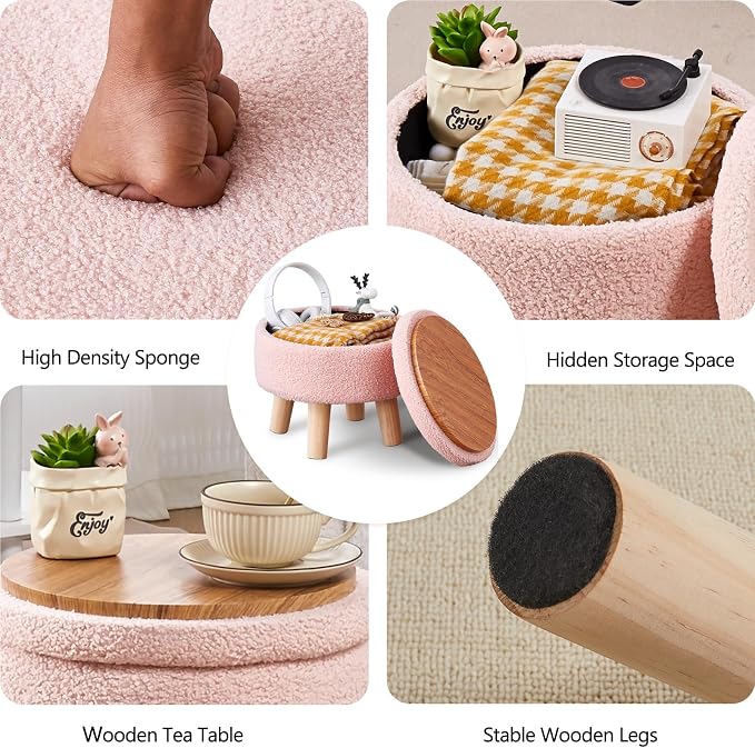 Wimarsbon Storage Ottoman, Modern Round Footrest - Image 4