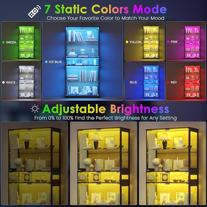RGB Glass Display Cabinet, 5-Tier Lighted Display Case - Image 4