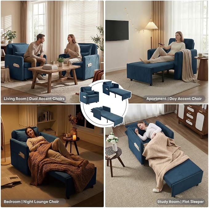 Iroomy 5-Level Adjustable Convertible Sleeper Chair, 3-in-1 Pull Out Sofa Bed - Image 6