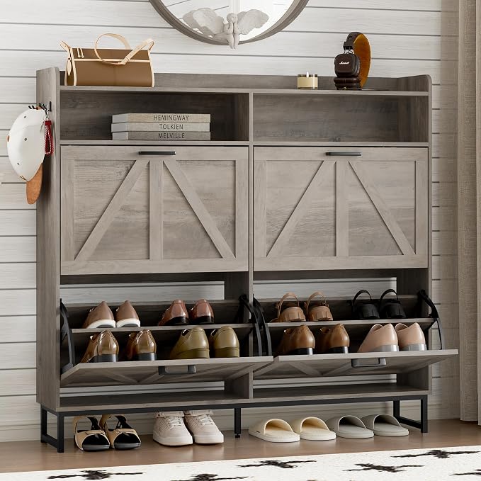 BORNOON Shoe Cabinet with 4 Flip Drawers Narrow Shoe Storage Cabinet Organizer by BORNOON