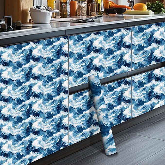 HOMETITUTE Blue Wave Pattern Wallpaper Peel and Stick Self Adhesive Vinyl Wall - Image 5