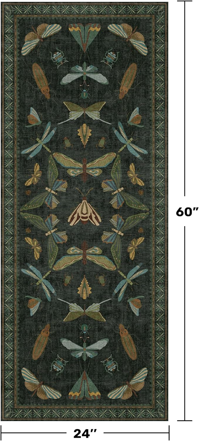 Dark Green Insect 2x5 Bathroom Runner Rug - Image 2