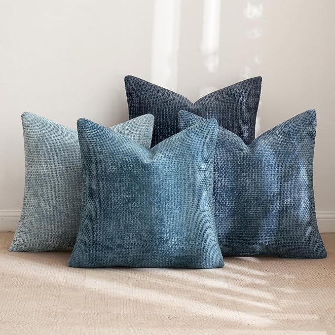 MIULEE Soft Decorative Chenille Pillow Covers Blue Series 18x18 Pack of 4 | - Image 4