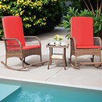 Greesum 3 Piece Outdoor Wicker Rocking Chairs Patio Furniture Set - Image 3
